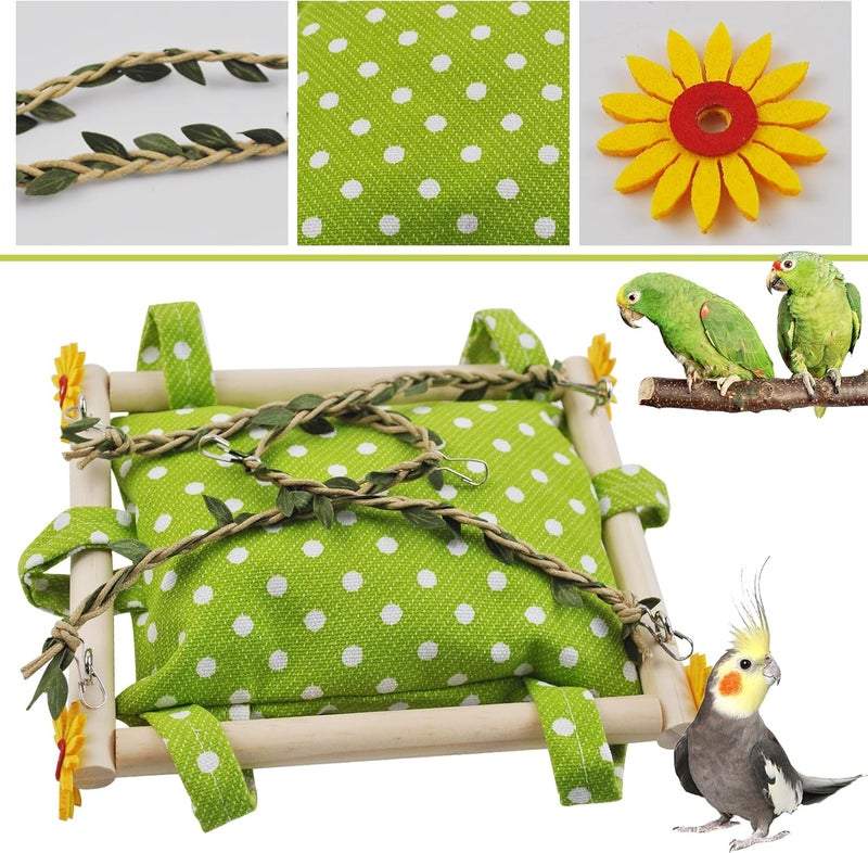 MUYG Bird Toy Climbing Hammock Nest Hanging Bird Bed for Cage Wooden Perch Stand Swing with Bell Toy for Parrot Parakeet Cockatiel Conure Cockatoo - Image 3